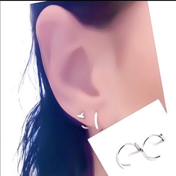 RESTOCKED! Tiny Cute Bar End Hug Half Hoop Threader Earrings Ear Jackets - Picture 1 of 12